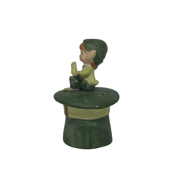 Vintage Ceramic Whimsical Elf Pixie Sitting On Green Hat Japan Christmas Decor - Picture 4 of 16